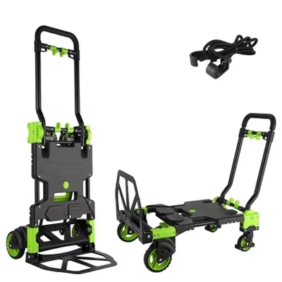 330LB Folding Hand Truck - Heavy Duty Portable Dolly Cart with 4 Rubber Wheels for Travel, Office & Luggage Transport green