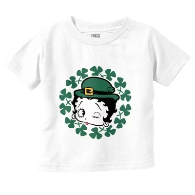 Футболка для маленьких девочек Betty Boop с лепреконом на День Святого Патрика, лицензионная белая