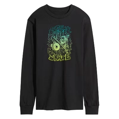 Мужская футболка с длинным рукавом Less Hate More Skate с графическим рисунком, черная
