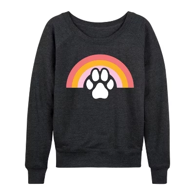 Женская легкая французская махровая рубашка Dog Paw Rainbow с широким вырезом и длинным рукавом с графическим рисунком heather charcoal