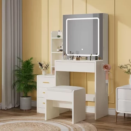 Туалетный стол Garvee с LED-подсветкой и зеркалом, белый