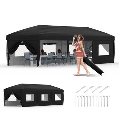 Тент-шатер Garvee 3×9 м с 8 стенками, черный