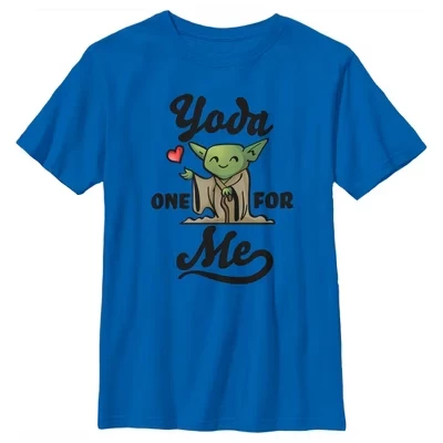 Boy's  Valentine's Day Yoda One for Me Cartoon T-Shirt royal blue