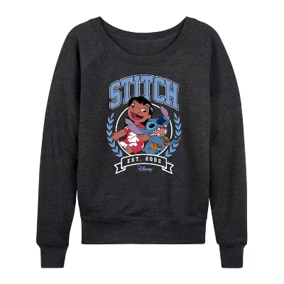 Женская рубашка Stitch Collegiate Group из легкого французского махрового материала с широким вырезом и длинным рукавом, выполненная в графическом стиле heather charcoal