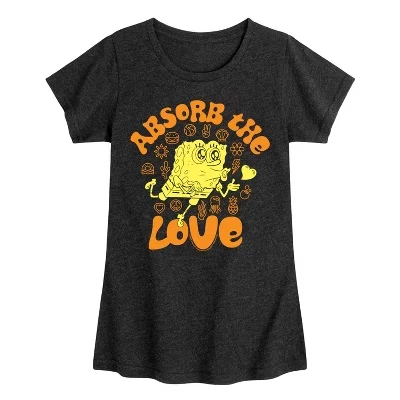Детская футболка с принтом SpongeBob «Absorb the Love», меланжево-черная