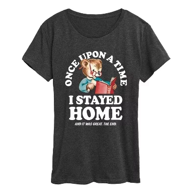 Женская футболка Once Upon A Time Stayed Home с коротким рукавом и графическим рисунком heather charcoal