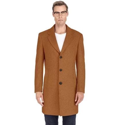 Men's Tailored Wool Blend Notch Collar Wool Blend Walker Car Coat Jacket caramel