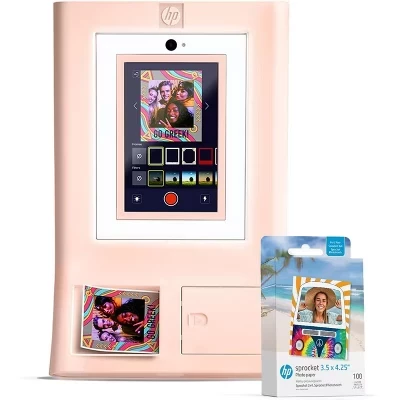 Фотобудка-принтер HP Sprocket, 10,1″ сенсор, 110 листов ZINK, розовая
