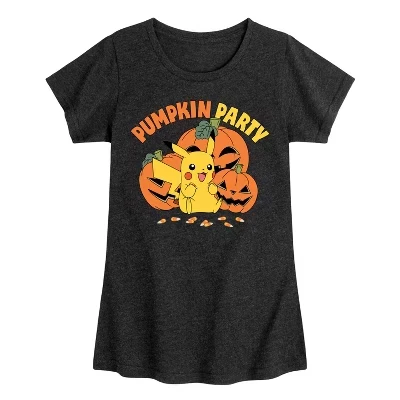 Футболка для девочек Pokemon Pumpkin Party, черная