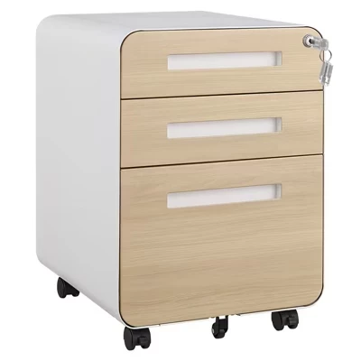 Картотека SunnyFurn на колесах, 3 ящика, замок, бежевая