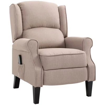 HOMCOM Вибрирующее массажное кресло с подогревом Wingback, Акцентный диван с винтажной обивкой, Массажное кресло-реклайнер бежевого цвета