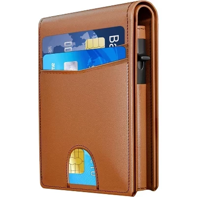 Мужской двойной бумажник из углеродного волокна RFID, тонкий всплывающий держатель для карт, коричневая подарочная упаковка