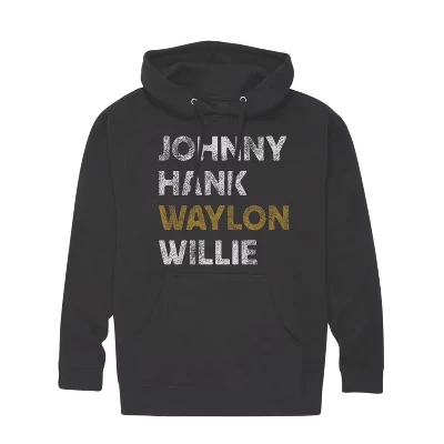 Мужская одежда - пуловер из флиса с капюшоном Johnny, Hank, Waylon, Willie с графическим рисунком, черный