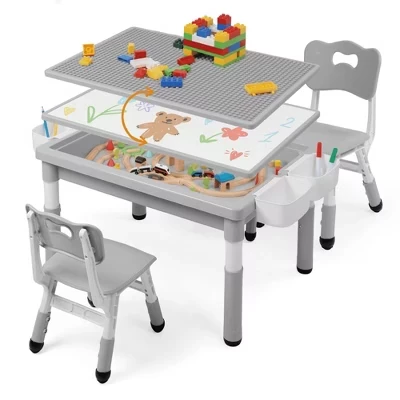 Набор детских столов и стульев, Детский игровой стол Lego Table для рисования серого цвета