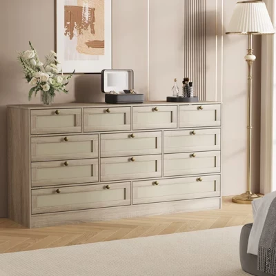 Комод SunnyFurn, 12 ящиков, под ТВ 65″, бежевый