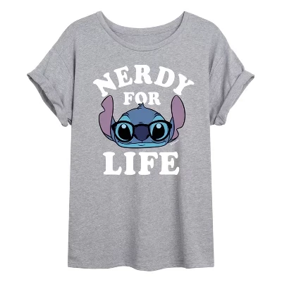 Женская футболка с объемным рисунком Stitch Nerdy For Life heather grey
