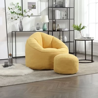 Постельное белье Bean Bag Диван-кресло из пенопласта высокого давления Bean Bag Кресло для взрослых с мягкой поролоновой обивкой Спрессованный Bean Bag с подставкой для ног желтого цвета