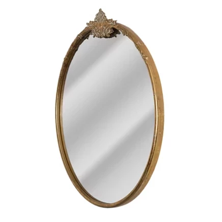 23"x23" Антикварное круглое декоративное металлическое настенное зеркало с акцентом из латуни - : Роскошное, Не требующее сборки