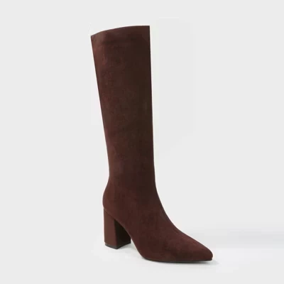 Berness Women's Adele Faux Suede Block Heel Knee High Boots brown