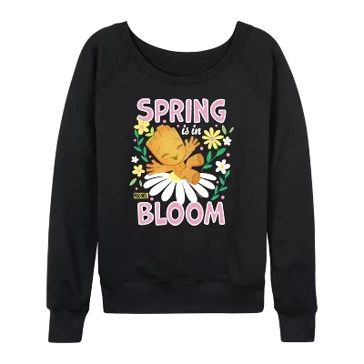 Женская рубашка Guardians of the Galaxy Spring Is In Bloom, легкая французская махровая рубашка с широким вырезом и длинным рукавом, черная с графическим рисунком.