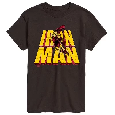 Мужская футболка с надписью Iron Man Stacked Name Оверсайз с коротким рукавом и графическим рисунком коричневого цвета