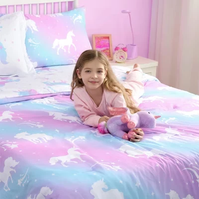 Joydy All Seasons Kid Twin Comforter Set 5 Piece Bedding Set for Boys Girls Super Soft Microfiber Bed in a Bag with Comforter Sheets Pillowcase Sham purple