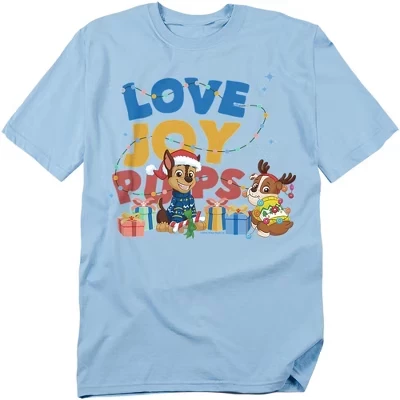Men's Paw Patrol Christmas Love And Joy With Chase And Rubble T-Shirt light blue