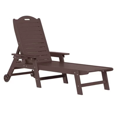Шезлонг Aruba Outdoor HDPE Patio с колесиками и подстаканником коричневый