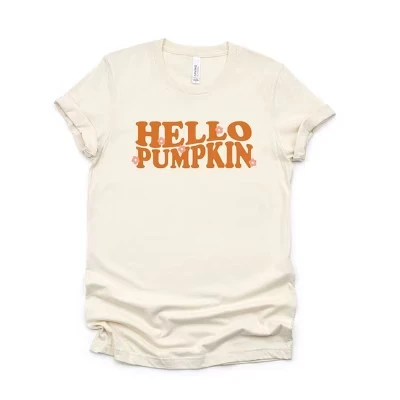 Женская футболка с коротким рукавом Hello Pumpkin Flowers кремового цвета с рисунком