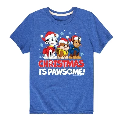Мужская футболка с коротким рукавом Paw Patrol - Christmas Is Pawsome Chase Rubble Marshall с рисунком синего цвета