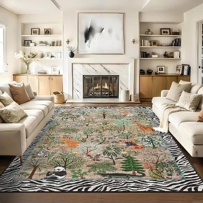Vibrant Jungle Rug: Stain-Resistant, Low Pile Area Rug for Living & Dining Rooms, Bedrooms & Play Areas 8*10ft