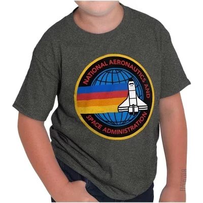 Ретро футболки NASA Space Shuttle Rainbow Crewneck для мальчиков и девочек лицензированного белого цвета