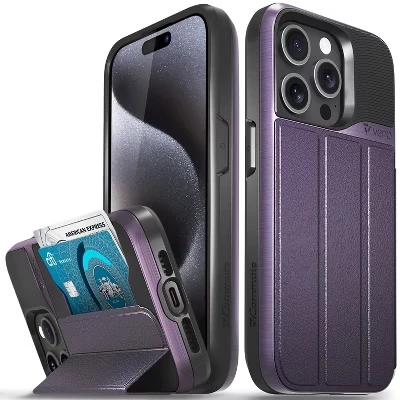 Чехол-портмоне vCommute для Apple iPhone 15 Pro, чехол с подставкой, кожаный держатель для карт [Защита от падения военного класса], Красный