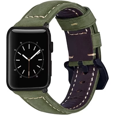Гаджеты Worryfree Кожаные Apple Watch, ремешок для iWatch Series 8 7 6 5 4 3 2 1 Сменный ремешок из натуральной кожи, аксессуары для смарт-часов iWatch зеленый