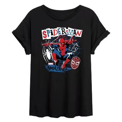 Women's -  - Spider-man Punk Poster Style Oversized Graphic T-Shirt black