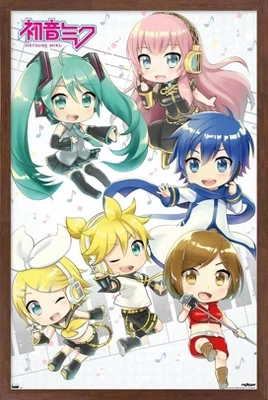 Постер в раме Trends International Hatsune Miku Chibi, махагон