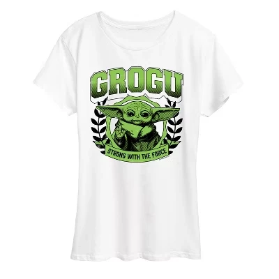Женская футболка The Mandalorian Grogu Collegiate с коротким рукавом и графическим рисунком, белая