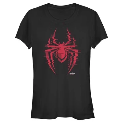 Juniors Womens  Spider-Man: Miles Morales Glitch Logo T-Shirt black