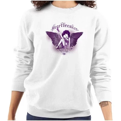 Женская толстовка с круглым вырезом и татуировкой Betty Boop Heartbreaker лицензионного белого цвета