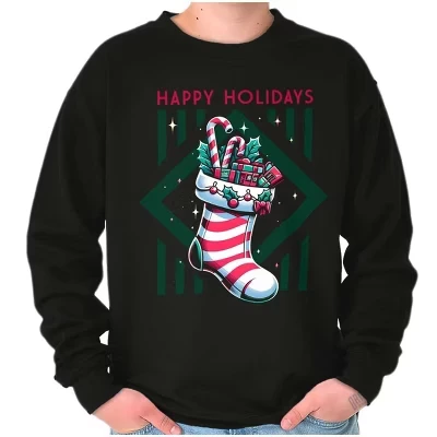 Рождественская толстовка-чулок Happy Holidays для мужчин или женщин черного цвета