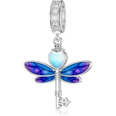 Серебряные бусины-талисманы в виде животных: Кошки, собаки, Коалы, стрекозы и лотоса для браслетов и ожерелий 7-dragonfly