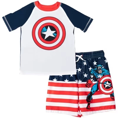Пуловер реглан Rash Guard UPF 50+ Комплект одежды для плавания Little Kid to Big Kid captain america, белый