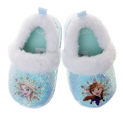 Тапочки для девочек Frozen - Эльза и Анна Плюшевые, легкие, теплые, комфортные, мягкие домашние туфли Aline, сине-фиолетовые (размеры для малышей 5-12), светло-голубые