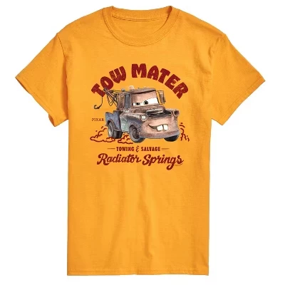 Мужская футболка Tow Mater Towing с коротким рукавом и графическим рисунком золотистого цвета