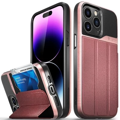 Чехол-портмоне vCommute для Apple iPhone 14 Pro Max Case, чехол с подставкой, кожаный держатель для карт [Защита от падения военного класса], Коричнево-красный