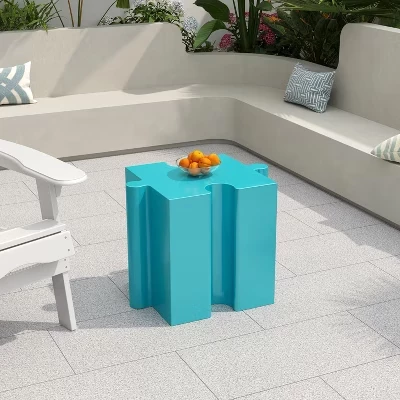 Ava Modern Patio Легкий бетонный модульный столик-головоломка для патио с вогнутыми краями светло-голубого цвета