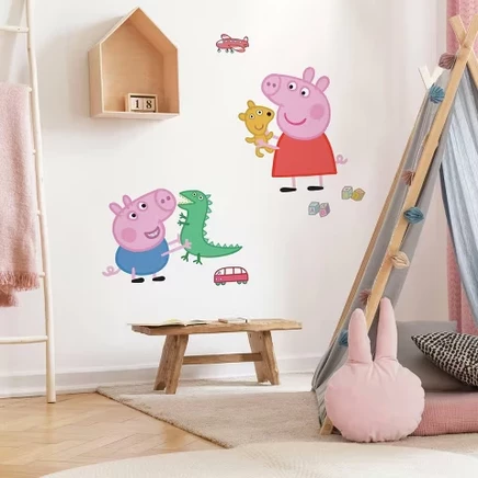 Наклейка на стену Peppa Pig George Playtime Peel and Stick Giant Kids: Виниловая, самоклеющаяся, 8 шт.