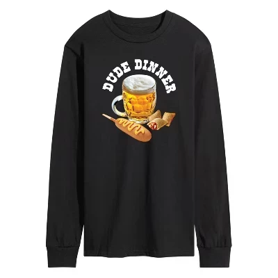 Мужская футболка с длинным рукавом Dude Dinner Beer Corn Dog черного цвета с графическим рисунком