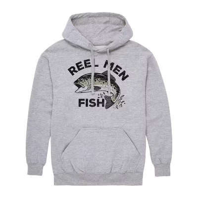 Мужской флисовый пуловер с капюшоном Athletic heather с рисунком рыбы в виде катушки Men