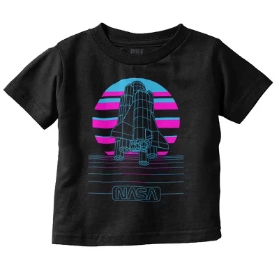 Технические характеристики Vaporwave NASA Space Shuttle для малышей Футболка с графическим рисунком лицензированного черного цвета